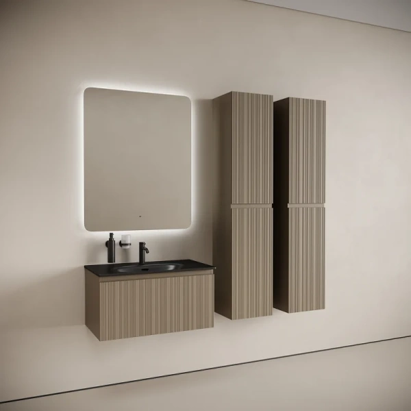 Тумба под раковину подвесная Sancos Code 80 см серо-бежевая, окрашенные - фото 9