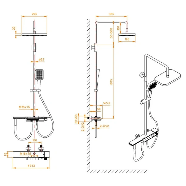 Душевая стойка RGW Shower Panels хром, современные, hi-tech - фото 2