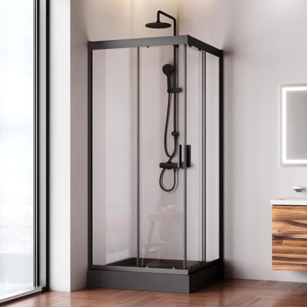 Душевой уголок Am.Pm Gem 90х90 см профиль черный, раздвижные - фото 7
