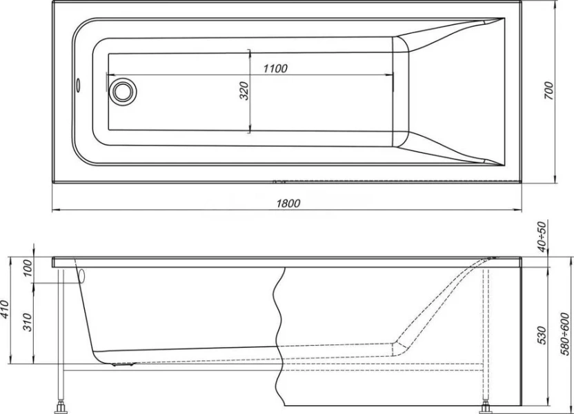 Акриловая ванна Stworki Стокгольм 180x70 см встраиваемая белая с каркасом 270051 - фото 2