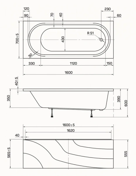 Ванна акриловая Poseidon Darina 01дар1670 160 x 70 см, белая - фото 2