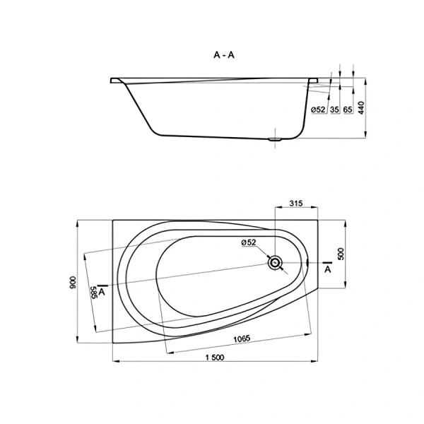 Ванна акриловая Alba Spa Baline 4815018000449/4815018000456, 150 x 90 см, цвет белый, правая/левая, без гидромассажа, недорогие - фото 5