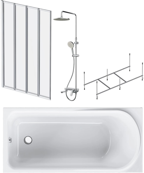 Ванна акриловая AM.PM Like W80ASET-150AC 150х70 см с каркасом, шторкой, и душевой стойкой со смесителем - фото 1