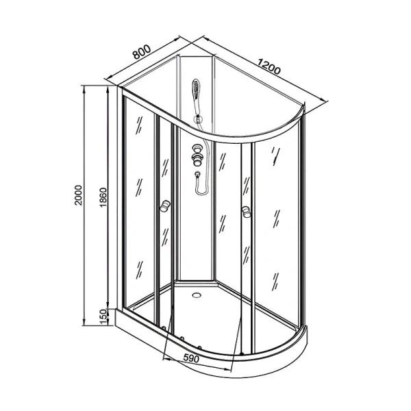 Душевая кабина Deto LM 120x80 см с гидромассажем правая - фото 2