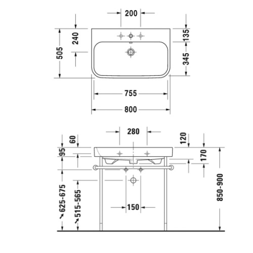 Раковина консоль Duravit Happy D.2 2318800030 с полотенцедержателем - фото 2