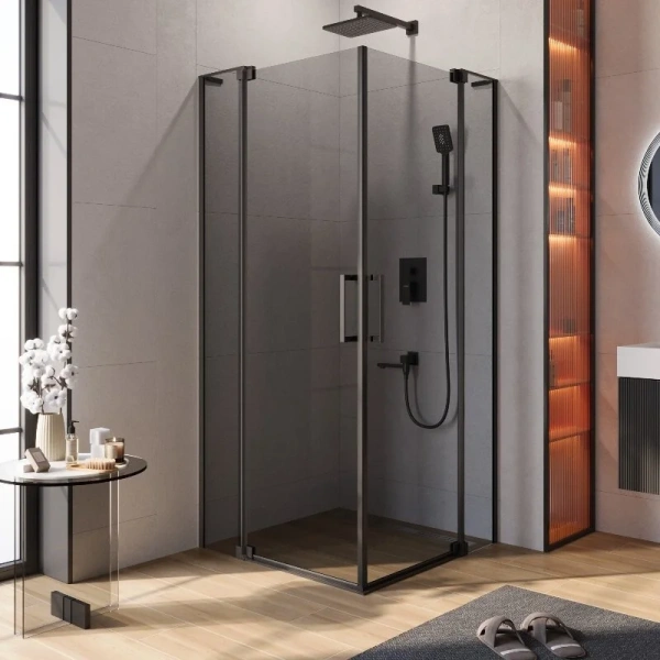 Душевой уголок Cezares Slider 100х110 см стекло серое профиль чёрный - фото 1