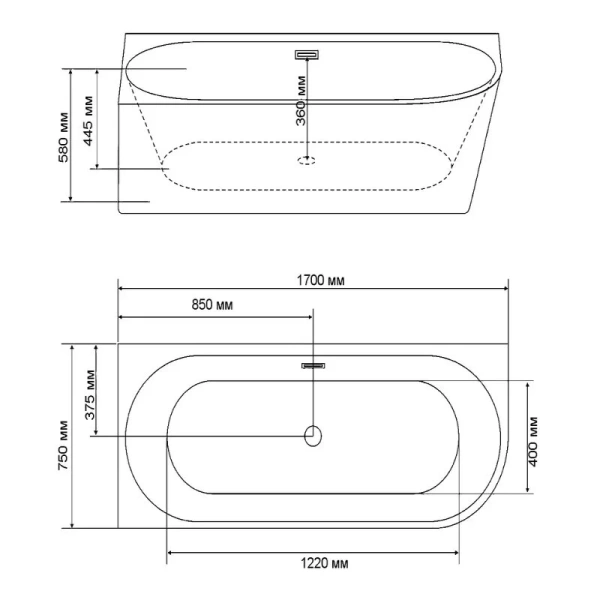 Ванна акриловая Grossman Cristal GR-2204L/GR-2204R, 170 x 75 см, белая, левая/правая - фото 2