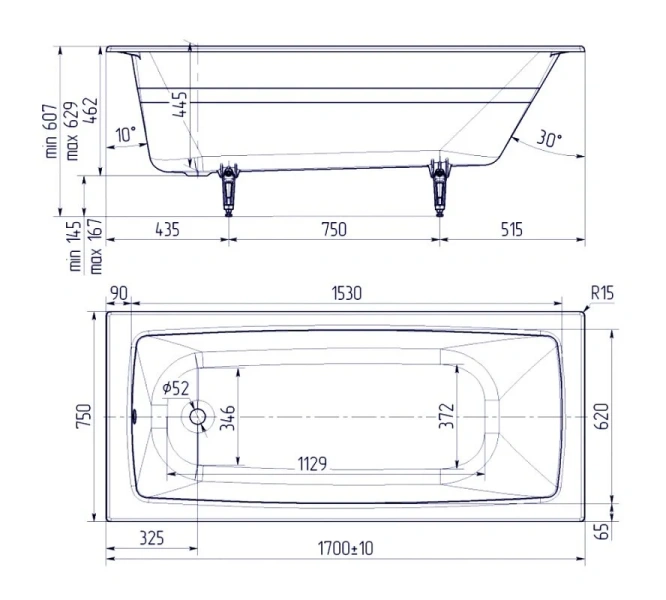 Ванна чугунная Creto Flight, 27-1175, 170 х 75 см, белая, современныe, hi-tech - фото 3