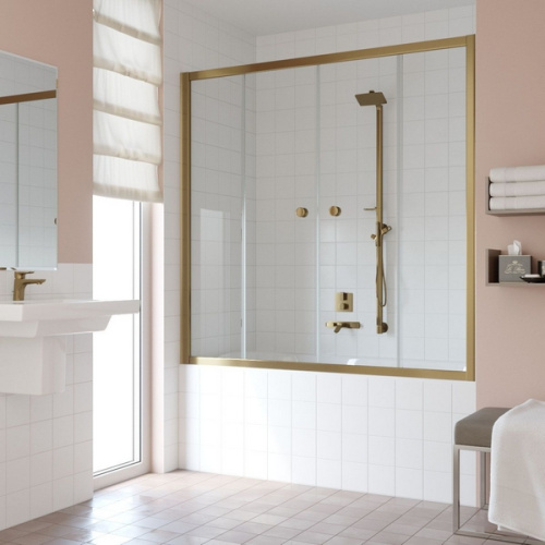 Душевая шторка на ванную профиль бронза стекло прозрачное Vegas-glass, 170 см - фото 2