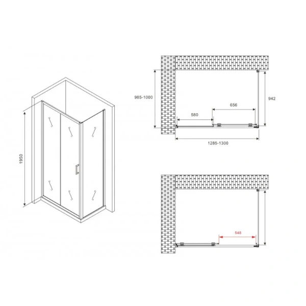 Душевой уголок Abber Schwarzer Diamant 130x100 см профиль черный, стекло матовое, прямоугольные - фото 2