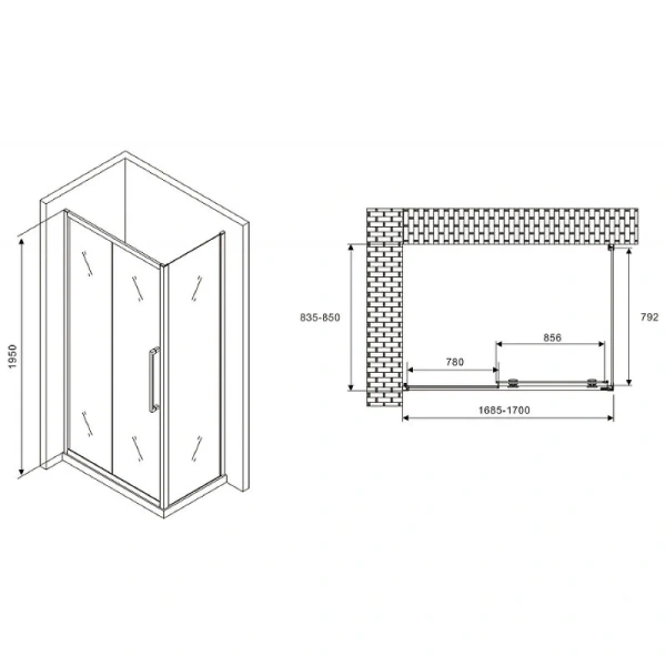 Душевой уголок Abber Schwarzer Diamant 170x85 см профиль хром стекло матовое, прямоугольные - фото 2