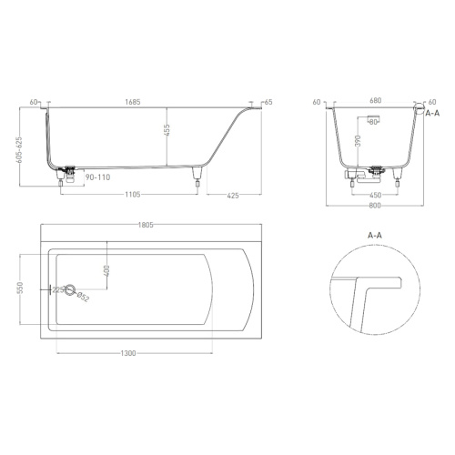 Ванна из искусственного камня Salini Cascata Kit 180x80 см покраска внутренней поверхности по RAL - фото 2