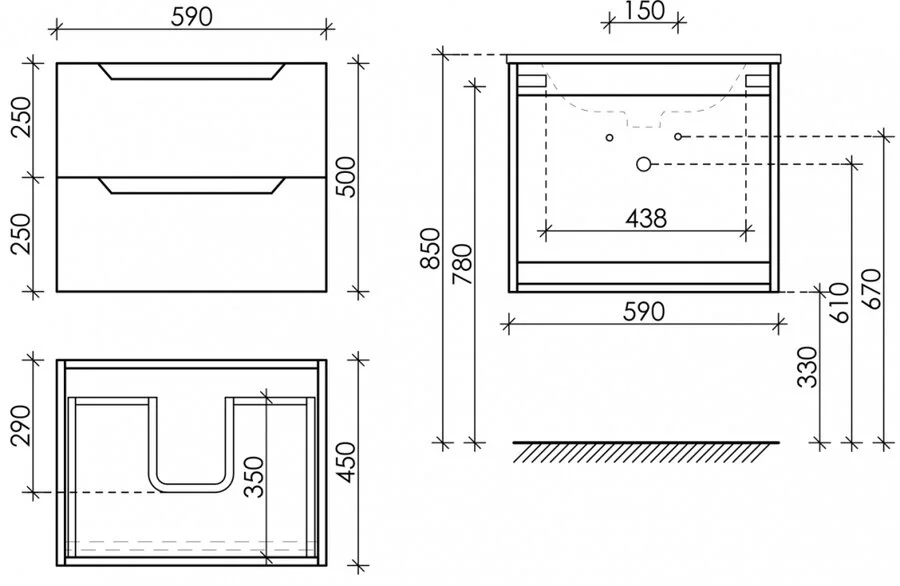 Тумба с раковиной подвесная Sancos Norma 2.0 NR2.060W 60 см с ящиками, в наличии, по запросу, нет в наличии - фото 2