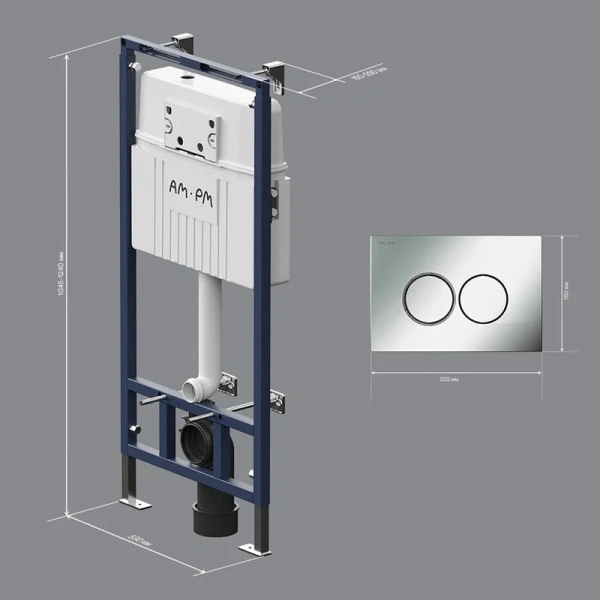 Инсталляция для унитаза Am.Pm MasterFit с кнопкой хром матовый, в наличии - фото 3