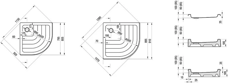 Душевой поддон Ravak Ronda PU 90x90 см белый, полукруглые, четверть круга - фото 3