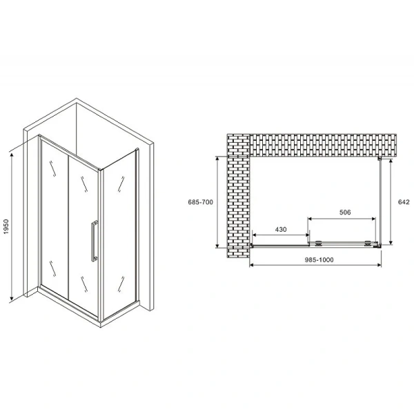Душевой уголок Abber Schwarzer Diamant 100х70 см профиль хром, стекло матовое, прямоугольные - фото 2