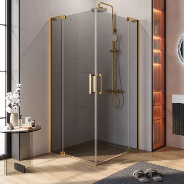 Душевой уголок Cezares Slider 100х110 см стекло серое профиль брашированное золото - фото 1