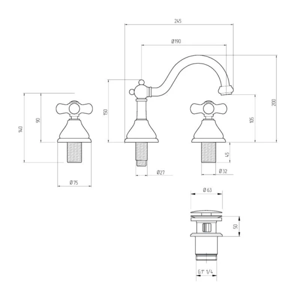 Смеситель для раковины Migliore Provance 194 на 3 отверстия - фото 2