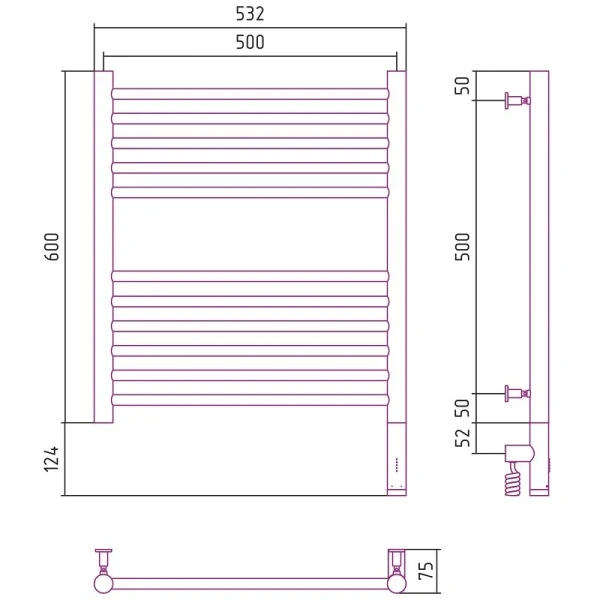 Полотенцесушитель электрический Сунержа Богема 3.0 50х60 см левый без покрытия, современные, hi-tech - фото 2