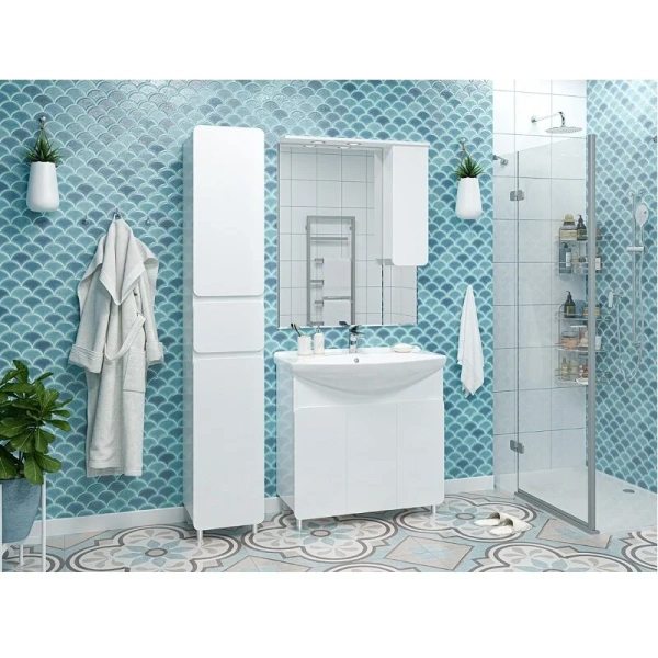 Тумба под раковину напольная Misty Чегет 85 см белая, современная, hi-tech - фото 3