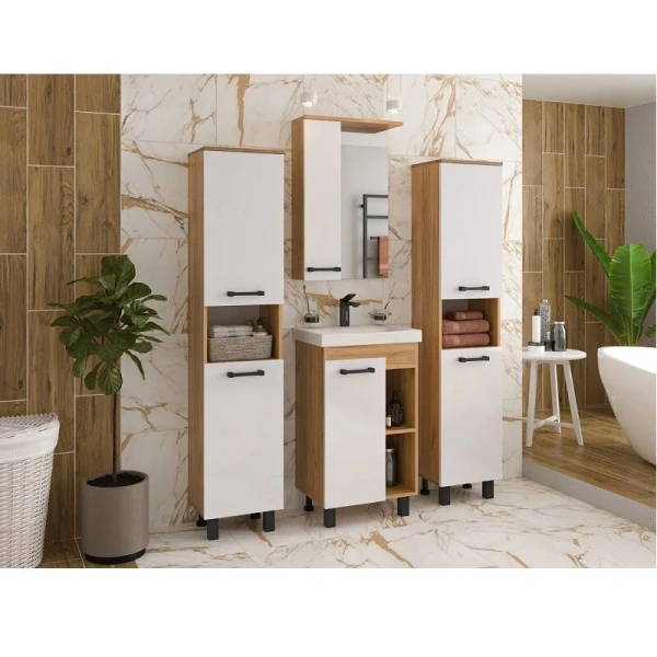 Зеркальный шкаф Misty Крафт 60 см правый, белые, светло-коричневые, комбинированные - фото 6