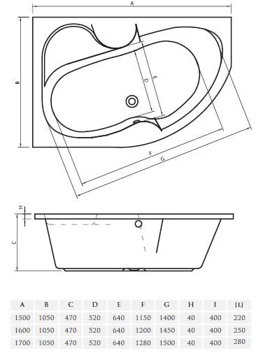 Ванна акриловая Vayer Azalia L/R 150 х 105 см - фото 2