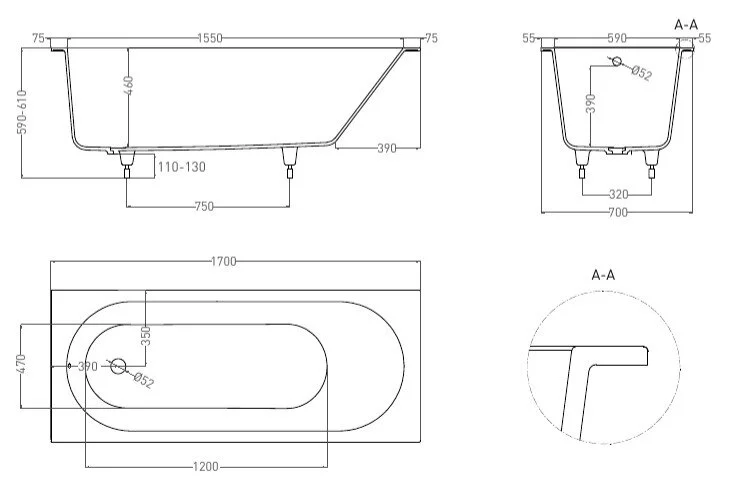 Ванна из искусственного камня Salini Ornella 170х70 см белый матовый, искусственный камень - фото 2