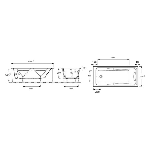 Ванна акриловая Jacob Delafon Odeon Up E6049 170х75 см белая - фото 4