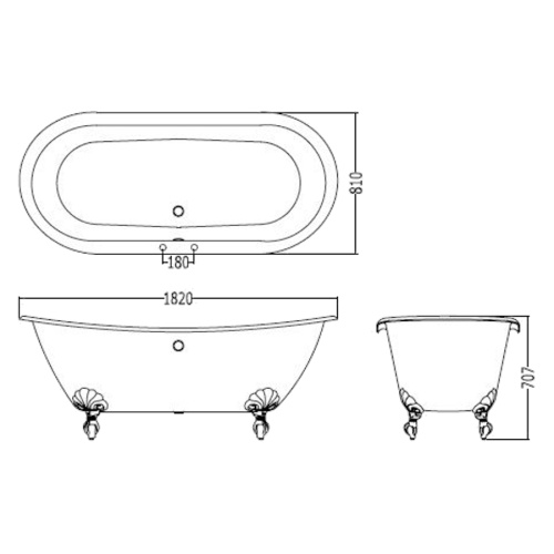Ванна чугунная Devon & Devon Admiral 182х81 см ножки алюминий натуральный - фото 2