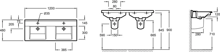 Раковина подвесная Jacob Delafon Struktura 120 см двойная, белая - фото 2