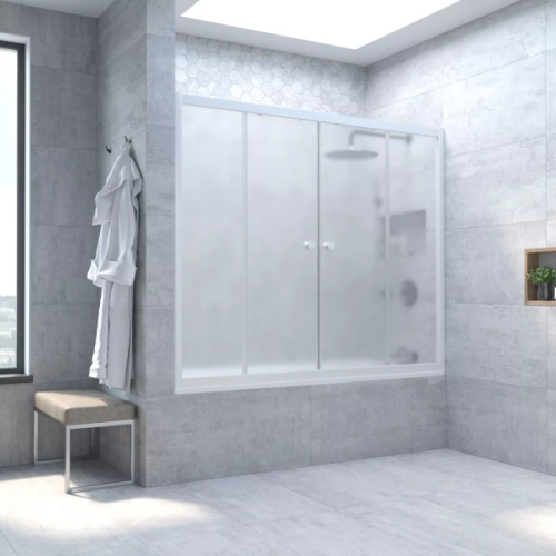 Душевая шторка на ванную профиль белый стекло сатин Vegas-glass, 160 см - фото 2
