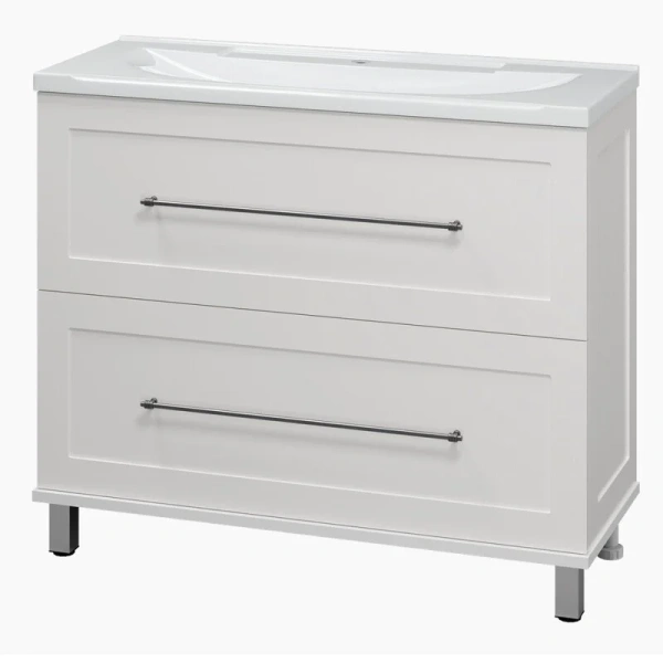 Тумба под раковину напольная Misty Марта 100 см белая, моноблок - фото 5
