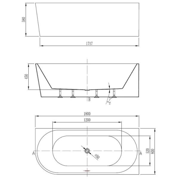 Ванна акриловая Vincea VBT-402-1800L/VBT-402-1800R, 180 x 80 см, слив-перелив в комплекте, левая/правая, цвет белый, без гидромассажа - фото 6