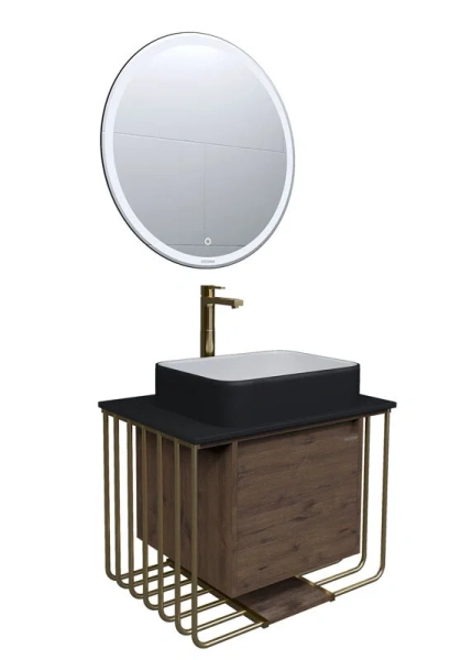 Тумба под раковину подвесная Grossman Винтаж 70 см веллингтон/золото, под накладную раковину - фото 5