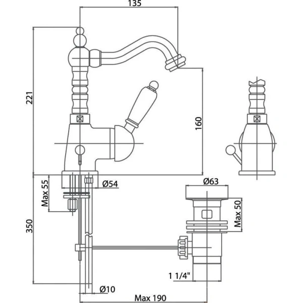 Смеситель для раковины Caprigo Adria-Uno 02-024-crm, с донным клапаном, цвет хром, ручка белая - фото 2