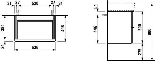 Тумба под раковину подвесная Laufen Space 63 см матовая белая с двумя ящиками, по запросу - фото 2