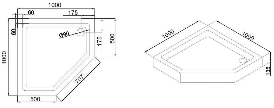 Душевой поддон Black&White Stellar Wind 100x100 см многоугольный - фото 2