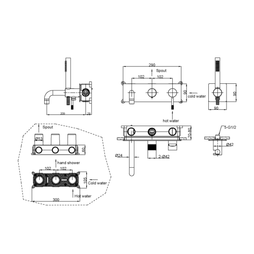 Схема, из латуни, прямоугольная форма, с душевой лейкой - фото 5