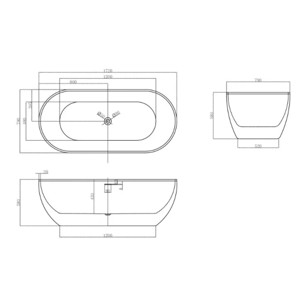 Ванна акриловая Abber 172x79 см белая матовая, 170x80 см - фото 4