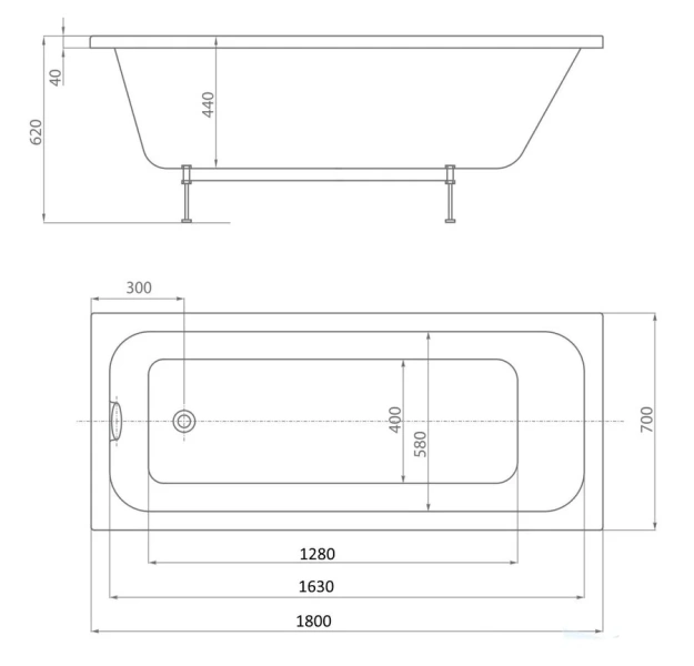 Ванна акриловая Акватек Мия 180х70 см прямоугольная, акриловые - фото 2