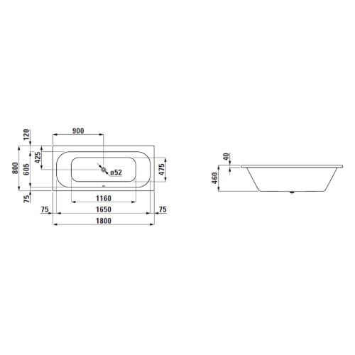 Ванна акриловая Laufen Solutions 180х80 см белая - фото 2