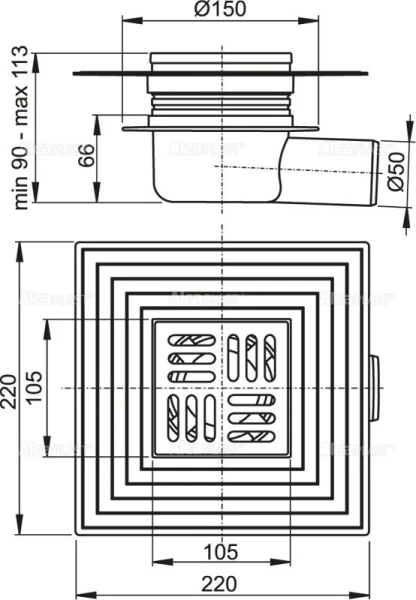 Душевой трап Alcaplast APV 22 см для установки снаружи - фото 2