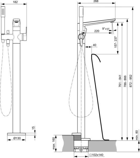 Смеситель для ванны Ideal Standard Tonic II черный матовый, напольные - фото 6