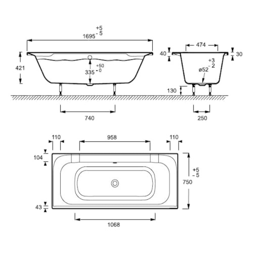Ванна акриловая Jacob Delafon Doble 180х80 см прямоугольная - фото 2
