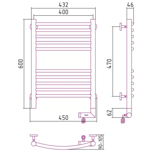 Полотенцесушитель электрический Сунержа Богема 2.0 40x60 см хром, левый - фото 3