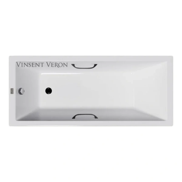 Чугунная ванна Vinsent Veron Square VSQ1407045H/VH0012BL, 140 x 70 см, ручки черные матовые, цвет белый - фото 1