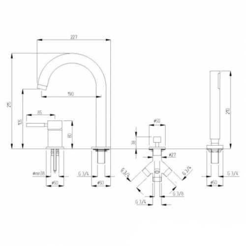 Смеситель для ванны Migliore Fortis на борт - фото 2
