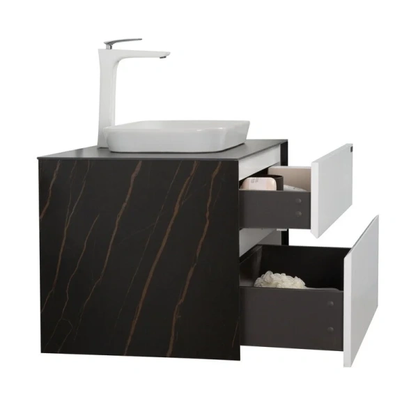 Тумба с раковиной подвесная Black&White Universe 80 см белая, белая, темно-коричневая, комбинированная - фото 7