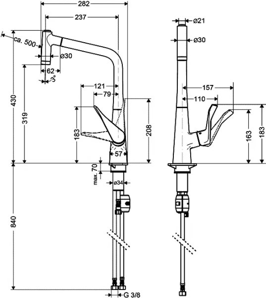 Смеситель для кухни Hansgrohe Metris 14820 с выдвижным изливом - фото 2
