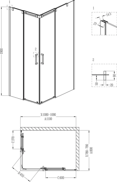 Душевой уголок Grossman Galaxy 110x80 см прямоугольник, стеклянные, угловые, без поддона - фото 5